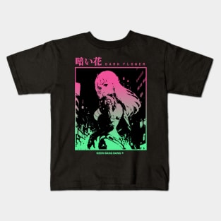 "Dark Flower" Cyberpunk Aesthetic Vaporwave Anime Manga Girl Japanese Streetwear Kids T-Shirt